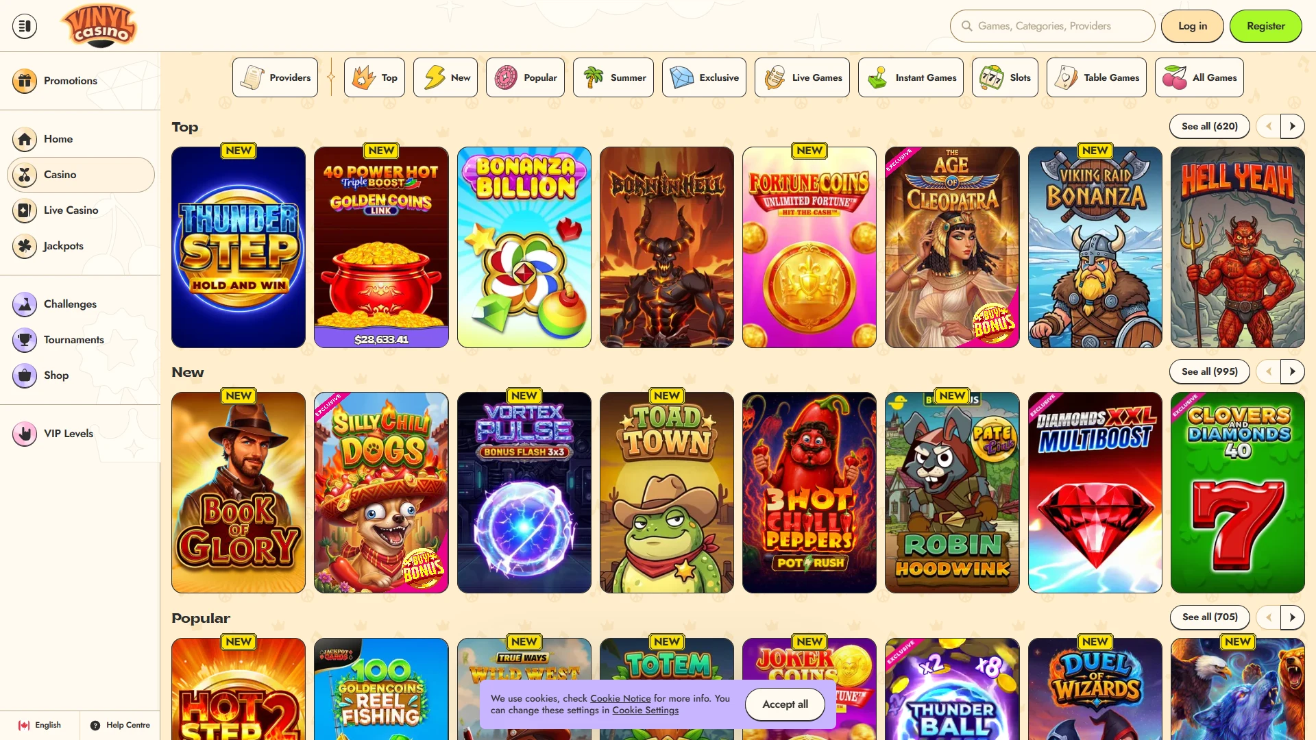 Vinyl Casino slots and live games